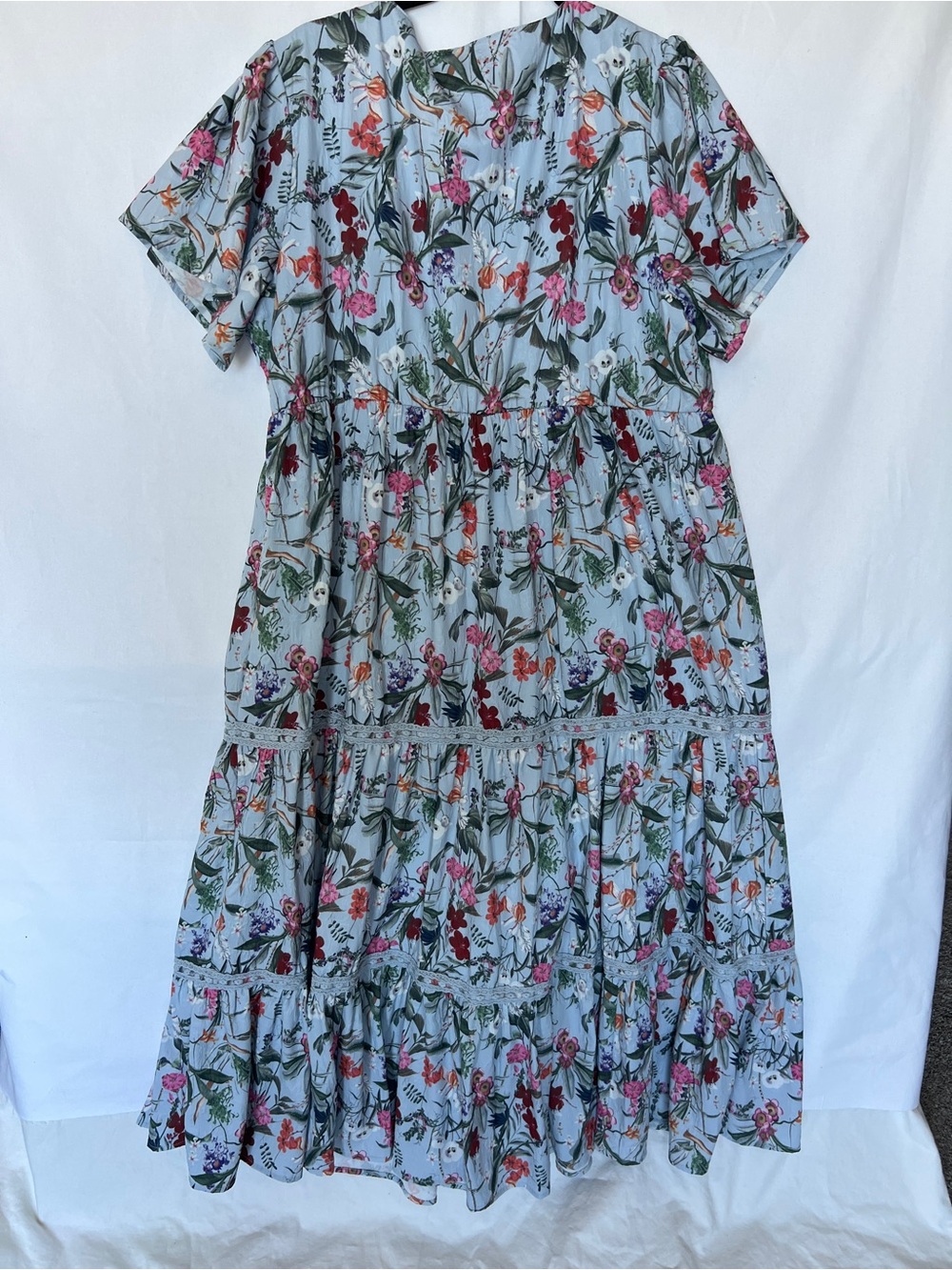Light Blue Floral Tiered V-Neck Maxi Dress 2X LIKE NEW - Picture 10 of 12